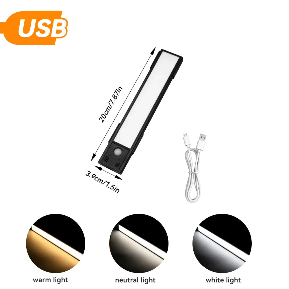 LED Motion Sensor Light Night Light USB under Cabinet Light for Kitchen Cabinet Bedroom Wardrobe Sensor Indoor Lighting